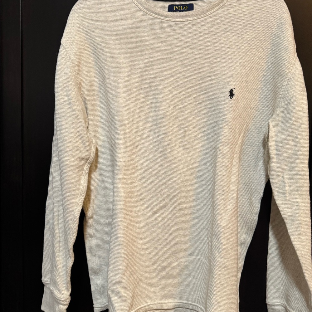 Men’s Polo Ralph Lauren beige oatmeal waffle knit thermal long sleeve shirt XL